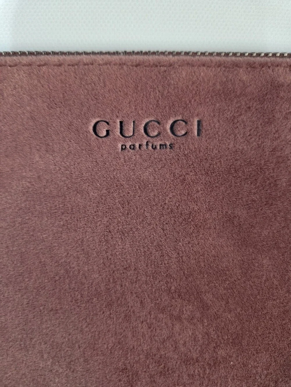 Gucci Parfums Dusty Rose Suede-Look Cosmetic Pouch Vintage Beauty Bag